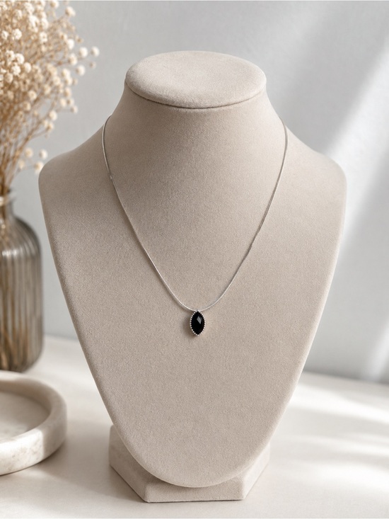 Other Jewelry - Black Stone Necklace Silver Stainless Steel Minimal Pendant Elegant Jewelry Gift